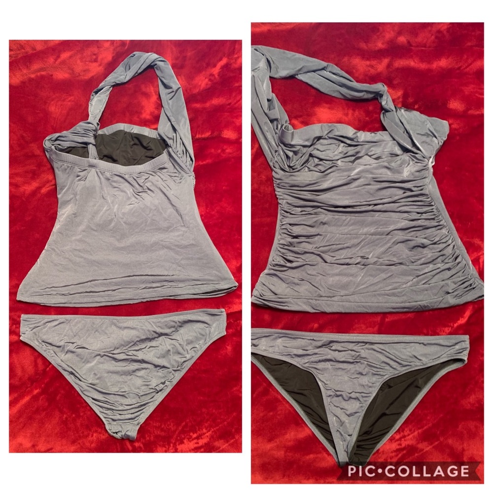 Grey tankini top with bottoms
